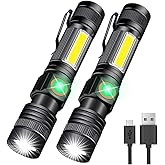 Hoxida Flashlight USB Rechargeable, Magnetic LED Flashlight, Super Bright LED Tactical Flashlight with Cob Sidelight, Waterproof, Zoomable Best Small LED Flashlight for Camping, Emergency Flashlights