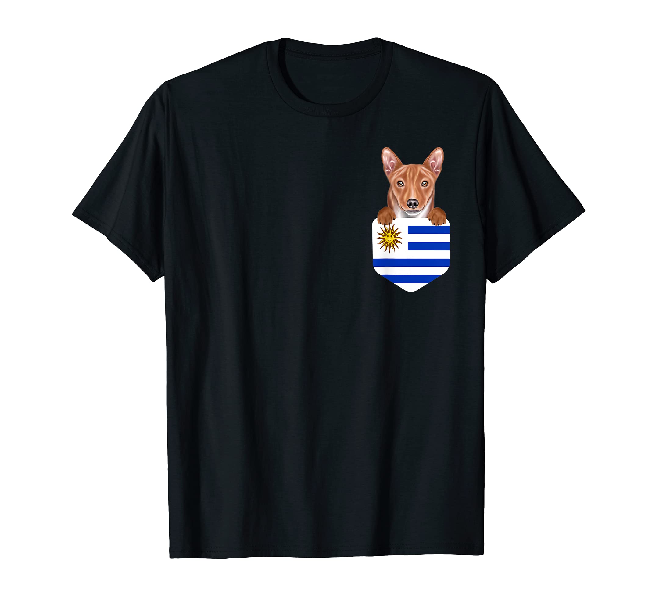 Uruguay Flag Basenji Dog In Pocket T-Shirt