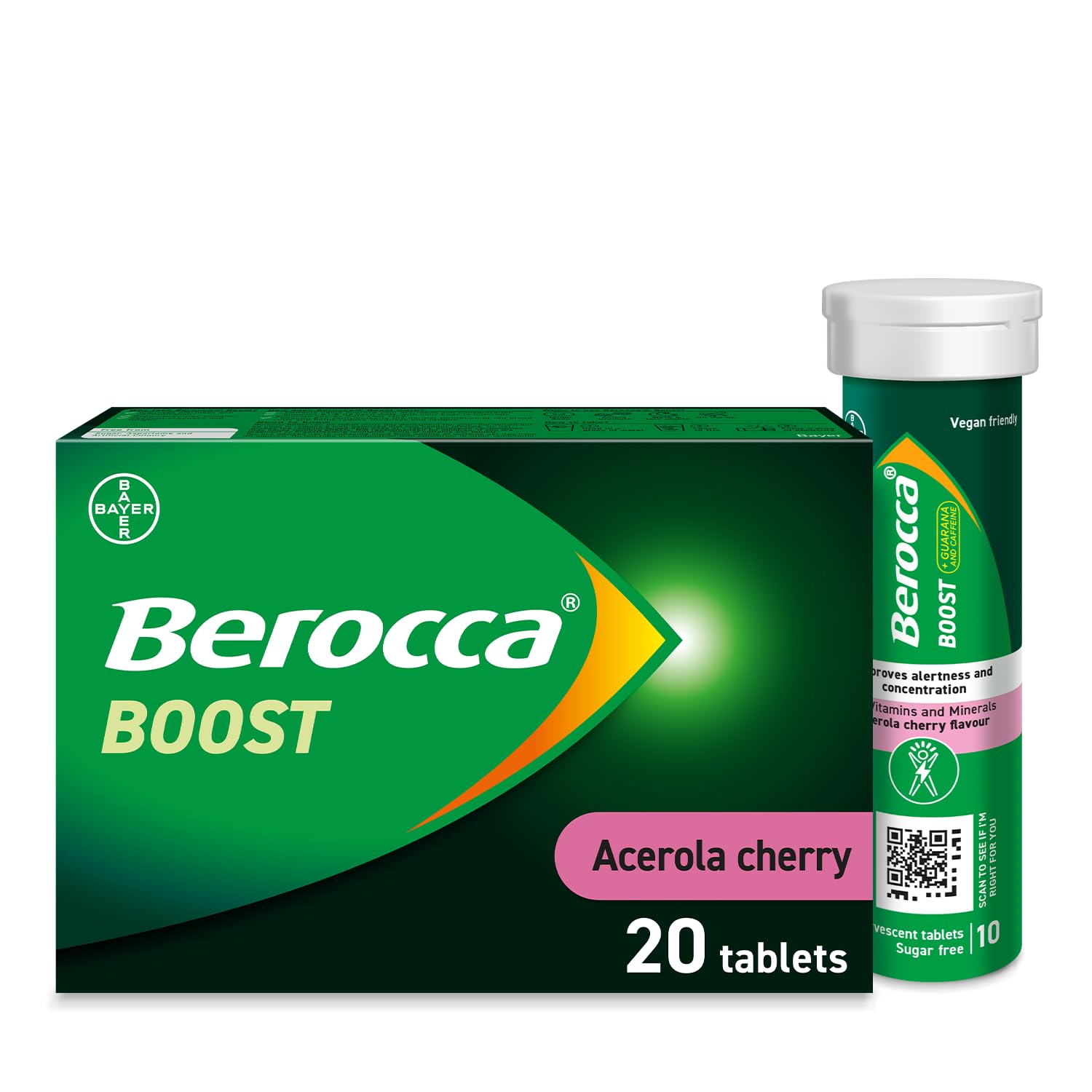 Berocca Boost Effervescent Tablets with Guarana, Caffeine and Vitamin B12, Also Contains Vitamin C and Magnesium, 1 Pack of 20-3 Weeks Supply