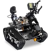 Smart WiFi Robot Kit with Raspberry Pi 5, 4DOF Robotic Arm Track Tank Chassis Robot Car with 2DOF HD Camera Ultrasonic Infrared Sensor, Programmable AI Robot Kit for Adults &amp; Teens (Black)