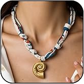 YANCHUN Scarf Necklace with Charm Bandana Necklaces Jewelry Conch Shell Accent Scarf Necklace for Women Boho Wrap Charm Necklaces Statement Accessory
