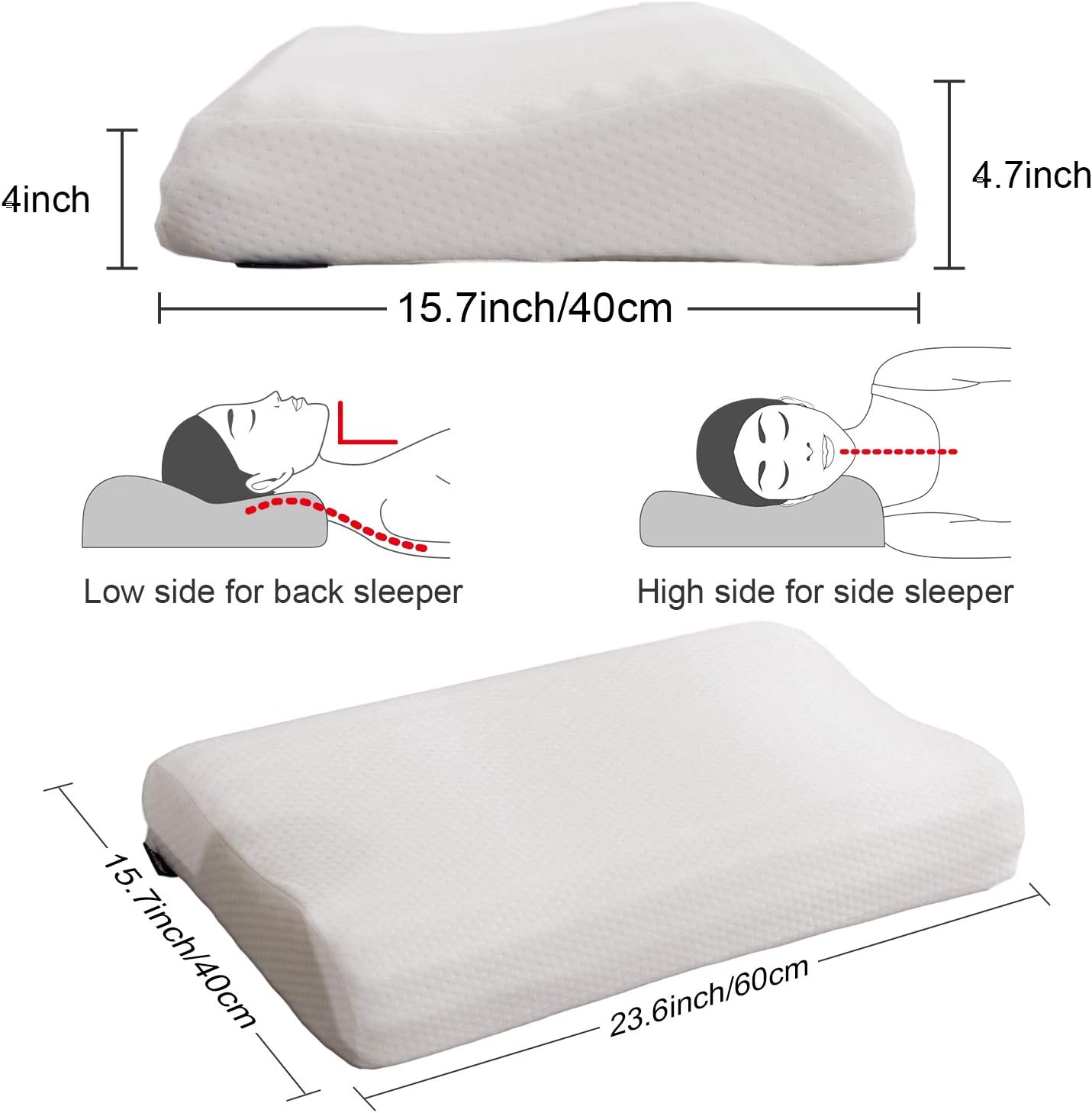 Swilow Memory Foam Pillow for Side Sleeper, Cervical Contour Pillow for Neck Pain, Orthopedic Neck Support Pillow Chiropractic Ergonomic Pillow Sleeping with Free Pillowcase (Firm, Standard Size): Home & Kitchen