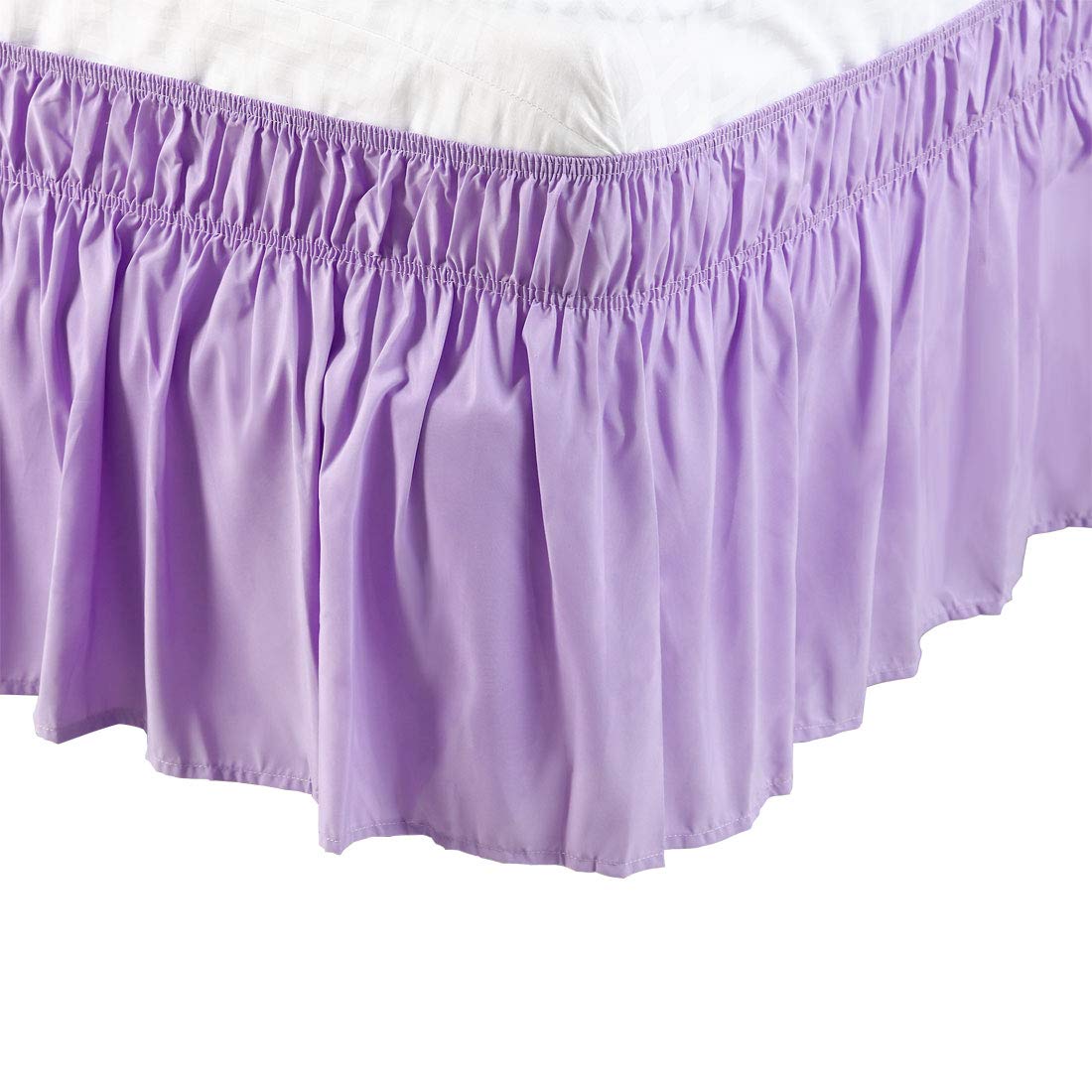 PiccoCasa Elasticated Bed Skirt Ruffled Bed Base Wrap Around Bed Valance Sheet, Brushed Microfiber Bedding Sheet Frame with 38cm Ruffle (Double, Light Purple)