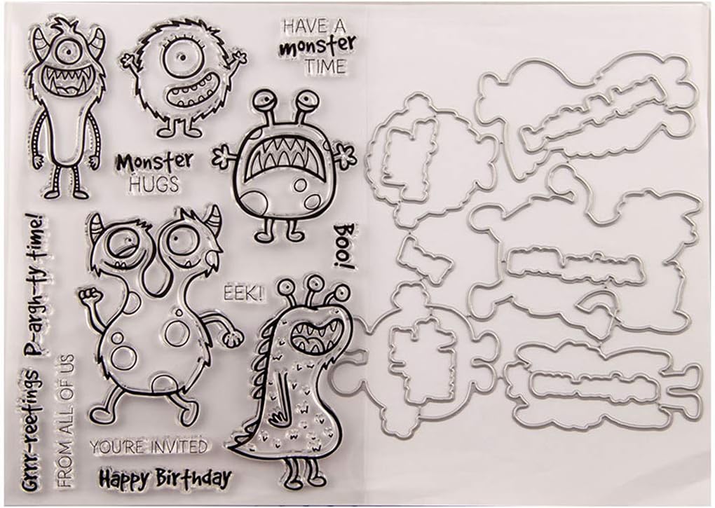 Monster Seal Stamp with Cutting Dies Stencil Set DIY Scrapbooking Embossing Photo Album Decorative Paper Card Craft Art