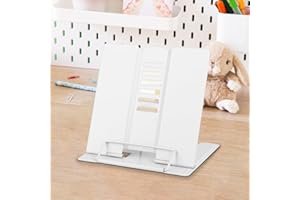 Honagu Small Book Stand Book Holder Metal Desk Stand for Reading Hands Free, Adjustable Cookbook Documents Holder, Portable for Music Books, Textbook, Recipe, Tablet, Ipad, Great Gifts (White)