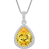 FJ Teardrop Pendant Necklace 925 Sterling Silver Birthstone Jewelry Gifts for Women