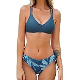CUPSHE Women Swimsuit Bikini Set Two Piece Bathing Suit Criss Cross Back Strappy Side with Double Spaghetti Straps