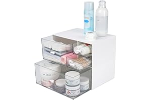 OSteed Desk Craft Organizer and Storage with 4 Mixed Drawers, Stackable Plastic Desktop Accessories & Workspace Organizer for Office Stationary, Makeup Skincare, Sanitation Supplies, White
