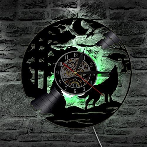 Shinestore Wolf LED Backlight Night Light Vinyl Wall Clock Color Change Atmosphere Light Lamp Cool Living Room Interior Decor