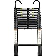 Telescopic Ladder, 12.5FT RIKADE Aluminum Telescoping Ladder with Non-Slip Feet and Stable Hook, Portable Extension Ladder for Household and Outdoor Working, 330lb Capacity Black