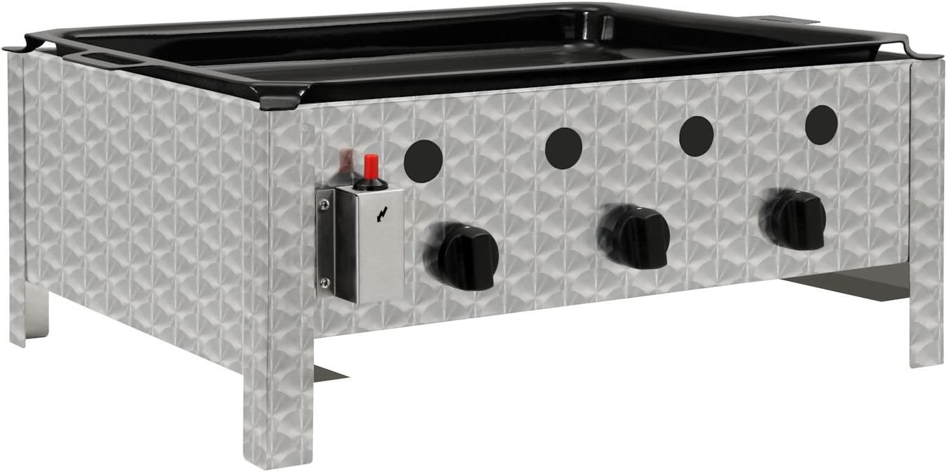 BBQ-Toro Edelstahl Gastrobräter, 3-flammig mit Grillrost und Fettwanne oder mit Pfanne, Gastrogrill, (B) 64 x (T) 52 x (H) 27 cm (mit emaillierter Pfanne)