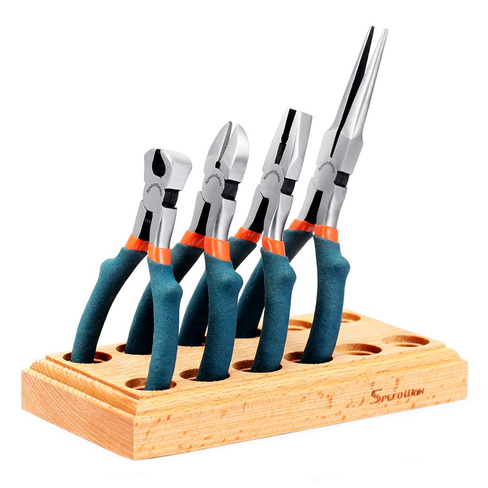 SPEEDWOX Beading Pliers Set for Jewelry Making 4 Pcs with Wood Pliers Block Mini Linesman Combination Pliers Small Diagonal Cutting Needle Nose Micro End Cutting Pliers Precision Tool Hobby Craft DIY