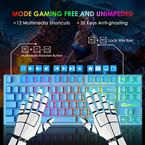 Gaming Keyboard and Mouse Combo,88 Keys Compact Rainbow Backlit Mechanical Feel Keyboard,RGB Backlit 6400 DPI… - Image 3