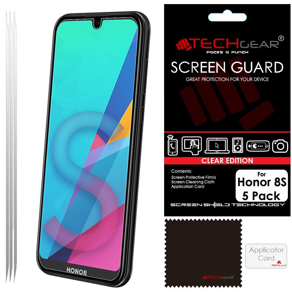 TECHGEAR [5 Pack] Screen Protectors for Honor 8S, Honor 8S 2020, CLEAR LCD Film Screen Protectors Cover Guards Compatible with Honor 8S