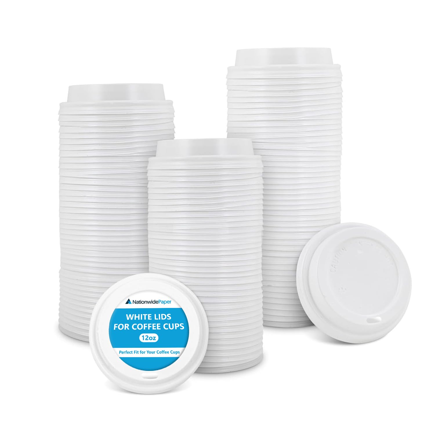 Nationwide Paper White 12oz / 90mm Plastic Lids for Insulated Disposable Coffee Cups for Takeaway Drinks and Triple Walled Ripple Coffee Cups - 100 Lids