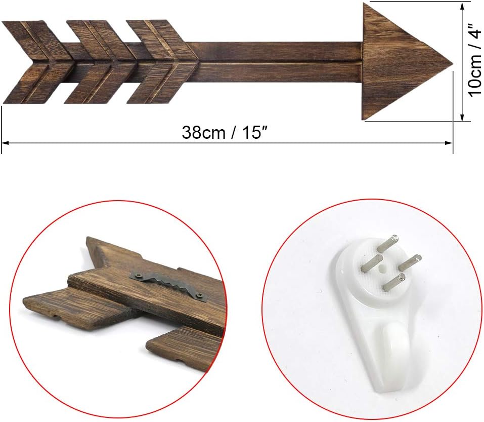 Haohai 4 PCS Rustic Wood Arrow Sign Wall Decor, Dark Wooden Arrows Farmhouse and Home Hanging Decoration for Home or Wedding - Image 4
