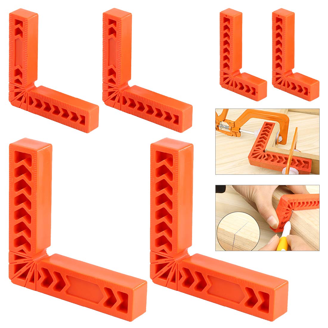 Glarks 6Pcs 3" 4" 6" 90 Degree Positioning Squares, Right Angle Corner Clamps for Woodworking, Picture Frames, Boxes, Cabinets or Drawers, L-Type Right Angle Ruler, Carpenter Tool
