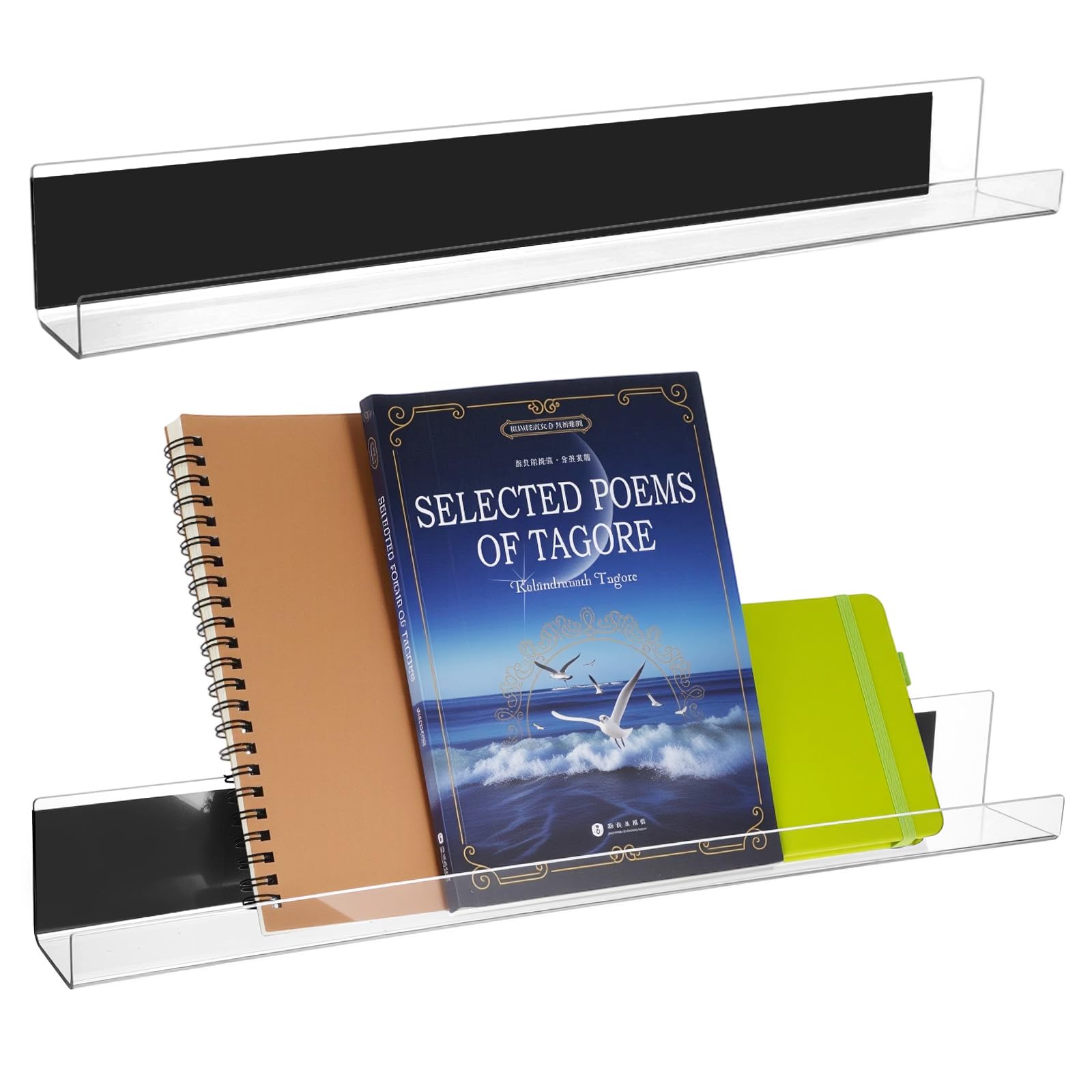 Photo 1 of 2 Pack Clear Magnetic Book Shelf for Whiteboard – Reusable Acrylic Display Shelf with Strong Magnets, Holds 8.8lbs, No Drilling Needed for Learning Places, Office, Fridge (17” x 2.2” x 2.2”)