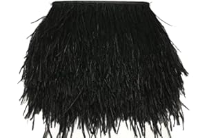 ADAMAI Natural Ostrich Feathers Trims Fringe DIY Dress Sewing Crafts Costumes Decoration Pack of 2 Yards (Black)
