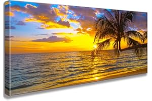 CAPPLA ART Beach Pictures Wall Art Sunrise Tropical Summer Pictures Waves Canvas Seascape Decor Seaside Coastal Paintings Home Decor Framed (C, 8X16inch)