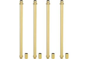 PATIKIL Straight Pipe Lamp Stems Rod Kit, 4 Set M10 Carbon Steel 200mm(7.87") Long Double End Thread Rod with Coupling Nuts Sleeve Connector for Table Lamps Chandeliers, Gold Tone