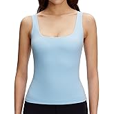 NANJI Tank Top for Woman - Square Neck Slim Fit Basic Stretch Sleeveless Tops Shirts for Casual Going Out Workout Yoga