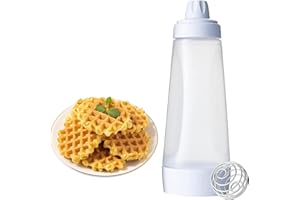 Pancake Batter Dispenser and Mixer with BlenderBall Wire Whisk, Silicone Squeeze Kitchen Shaker for Cupcakes, Muffins, Crepes
