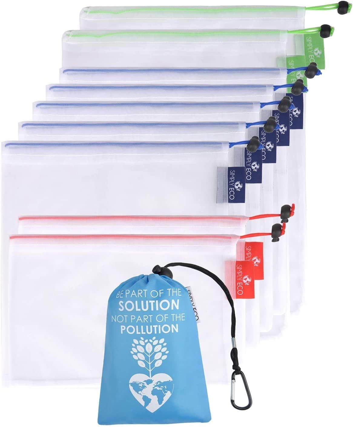 Simply Eco 9 Zero Waste Reusable Produce Bags with Weight & Color-coded tags