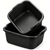 Wash Basin and Dish Pans for Kitchen Sink, 18 Qt Plastic Laundry Tub for Home Cleaning, Portable Water Bucket for Camping, Gardening and Dishwashing, Black, 2 Pack