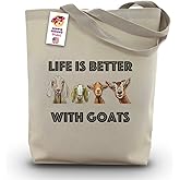 Goat Tote Bag - Life is Better with Goats Tote Bag - Goat Lover Gifts - Handmade Totes - Goat Canvas Totes - Cute Goat Reusable Shopping Bag - Grocery Bag - Goat Gifts for Women - Beach Bag