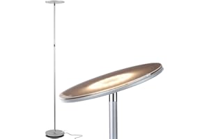 Brightech Sky LED Floor lamp, Torchiere Super Bright Floor Lamp for Living Rooms & Offices - Dimmable, Tall Standing Lamp for Bedroom Reading - Platinum Silver