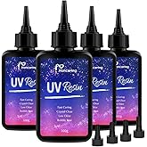 Honcaring UV Resin 400g, Upgraded Formula & Crystal Clear UV Resin for Jewlery Making, 100g*4 Resin UV Kit with for Earring, 