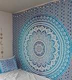 Jaipur Handloom Turquoise Blue Tapestry Ombre Tapestry Hippie Mandala Bedding Tapestry Wall Hanging Psychedelic Tapestry Dorm Decor Bohemian Tapestry, Boho Tapestries, Mandala Throw Bedspread