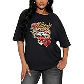 Womens Fashion Tops Y2K Graphic Oversized Tee Crewneck Loose Fit T Shirts