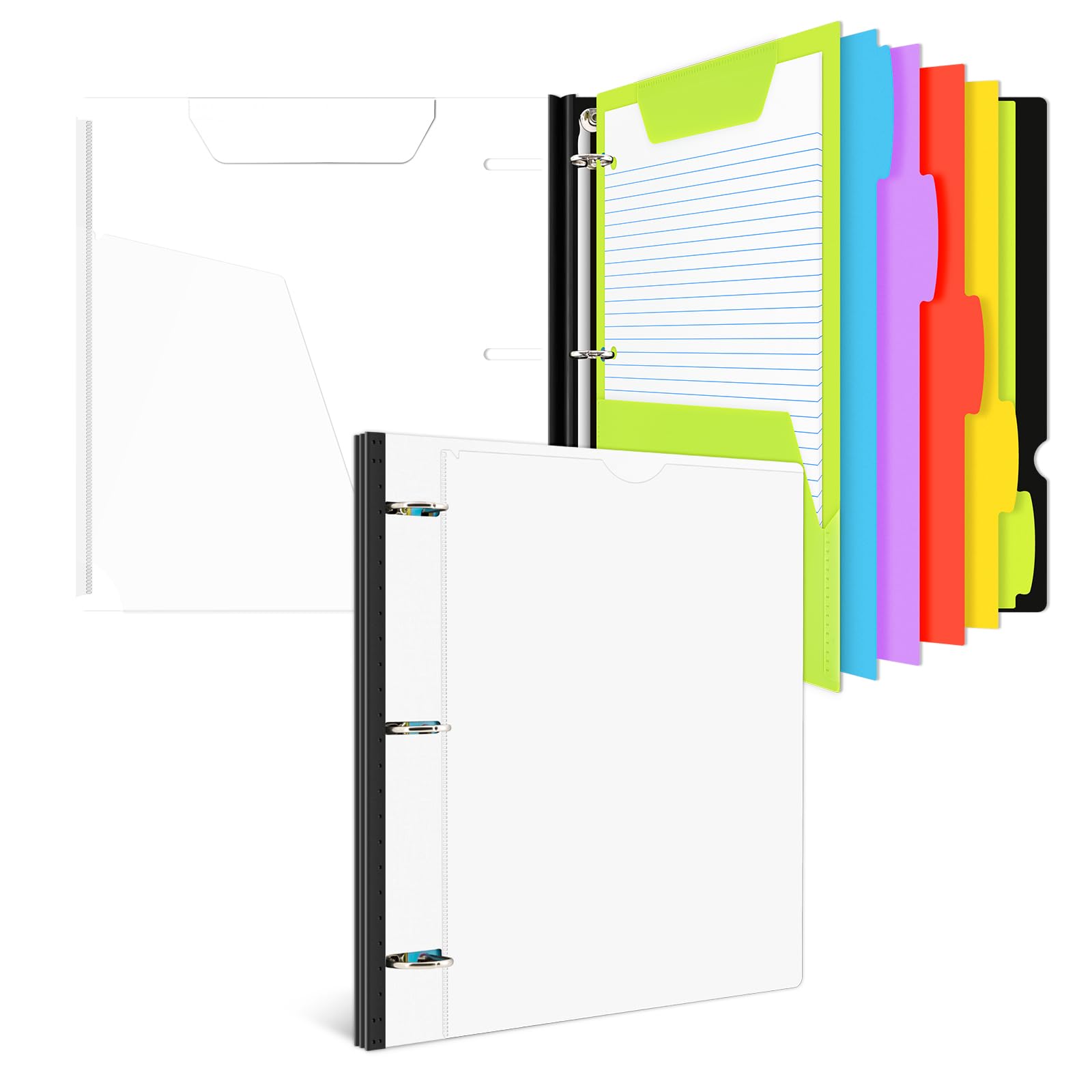 Photo 1 of INFUN All-in-one Telescoping Binder Notebook, Refillable 3 Ring Notebook Binder with 1 Plastic Movable Pocket Folder,5 Plastic Subject dividers and Graph Paper and College Ruled Paper-White
