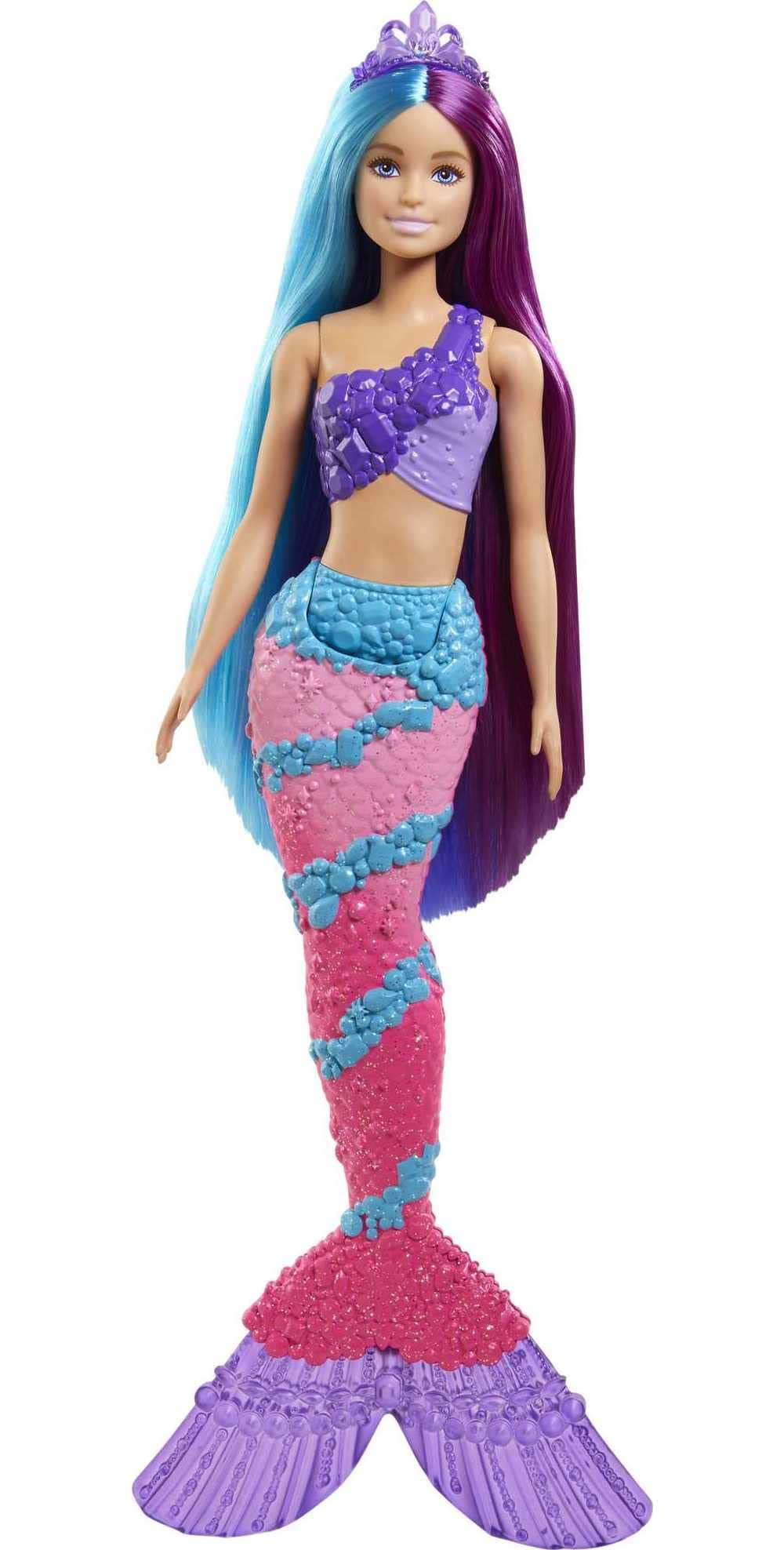 Barbie Dreamtopia Mermaid Doll (13-inch) with Extra-Long Two-Tone Fantasy Hair, Hairbrush, Tiaras and Styling Accessories, Gift for 3 to 7 Year Olds,Purple