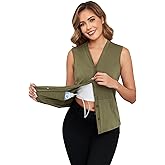 Momctnino Woman's Mastectomy Shirts with Drain Pockets Open Front Breast Cancer V-Neck Tank Top Post Mastectomy Must Haves