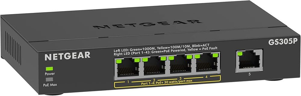 NETGEAR GS305PV3 5-Port Gigabit PoE Switch 4 PoE+ 63W Desktop Wall Mount