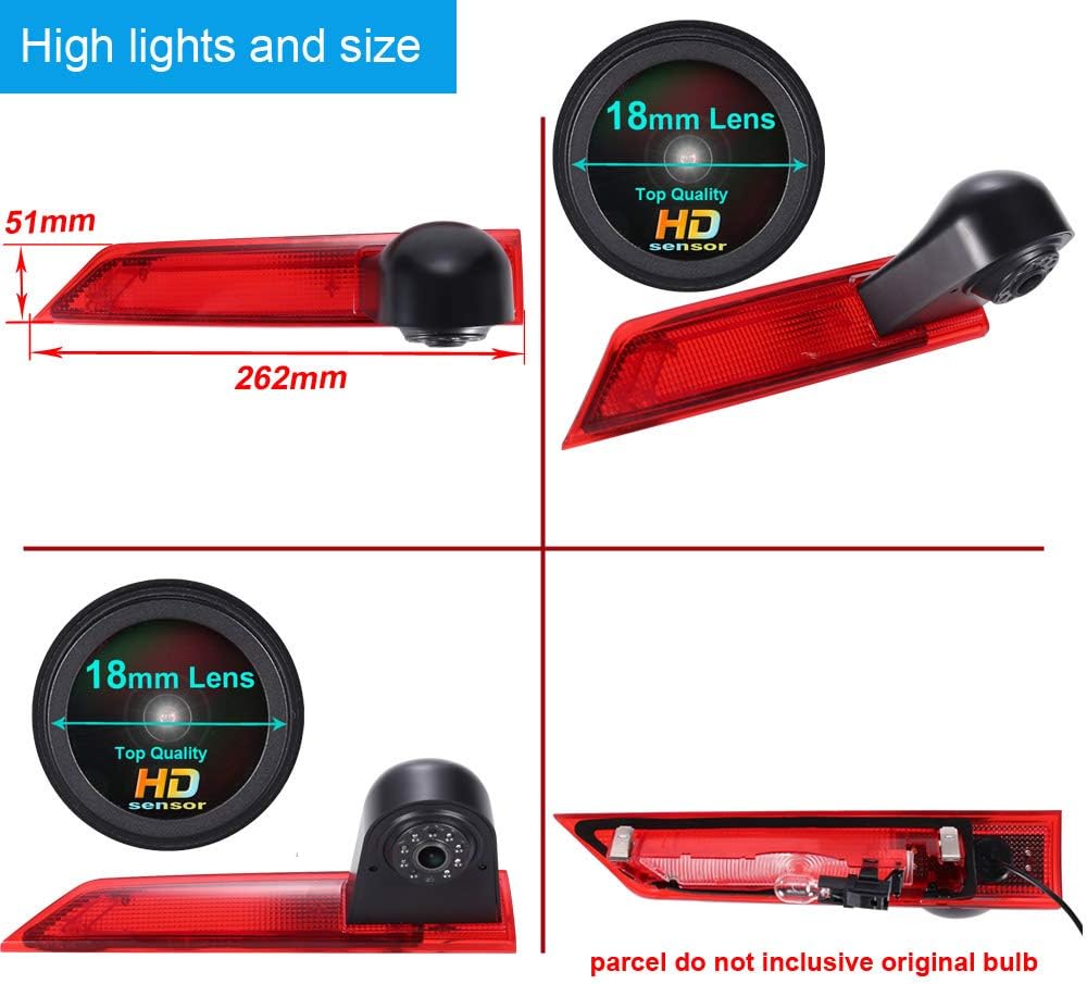 HD 1280Pixels Auto Brake Light Roof Rear View Reversing Backup Parking Camera with Angle Adjustable Compatible with Ford Transit Custom Transporter Business MPV SUV Bus (camera+7''monitor) - Image 5