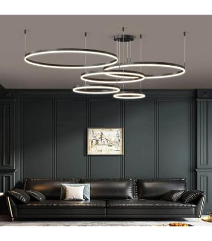 Metal LED Chandelier | 3 Circles 40 60 80cm | 90W Rings Ceiling Hanging Lamp, Dimmable Remote Control 3000-6000K, Acrylic Shade Pendant Light, Living Room Bedroom Foyer Dining Room Kitchen[Brown