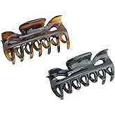 Parcelona French Classic Small 2.5" Celluloid Set of 2 Jaw Hair Claw Clips for Women and Girls (Tortoise Shell and Black)