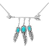 BETHZA Feather Arrow Necklace 925 Sterling Silver Genuine Turquoise Gemstone Southwestern Arrow Pendant Western Jewelry Gifts for Women