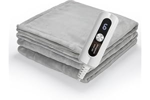 SNUGSUN Heated Blanket Twin Size 62"x 84", Microplush Flannel Electric Blanket, Soft Durable & Anti-Pilling Heating Blanket, Fast Heating ETL & FCC, 6 Heating Levels & 10 Hours Auto-Off, Light Grey
