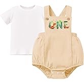 IBTOM CASTLE Baby Boys Girls 1st Birthday Outfit First Birthday Corduroy Backless Overalls Romper Top Shirt Cake Smash Outfit