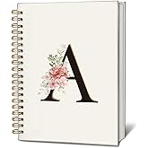 LIANGW Initial Letter A Notebook, Pink Gold Flower Personalized Monogram Notebook, Pink Floral Monogrammed Journal Gifts for Women, Customized Spiral Notebook, 5.5x8.3 Inch