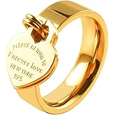 JINHUI Rings with Charms for Girlfriend, 6mm Heart Dangle Ring Graducation Gift 18k Gold Plated Ring Engraved Promise Ring Jewelry
