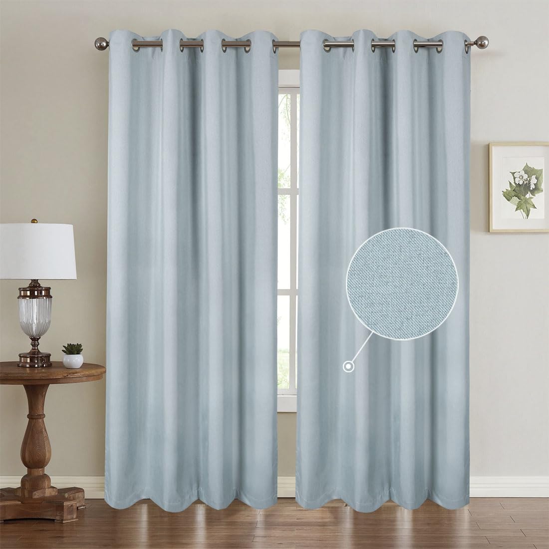 Chlophy Light Blue Blackout Curtains Duck Egg Eyelet for Bedroom Thermal Total Textured Linen Faux 46×90 Drop Sky Blue Living Room Darkening Nursery Boys Girls Children 2 Panels Window Curtain