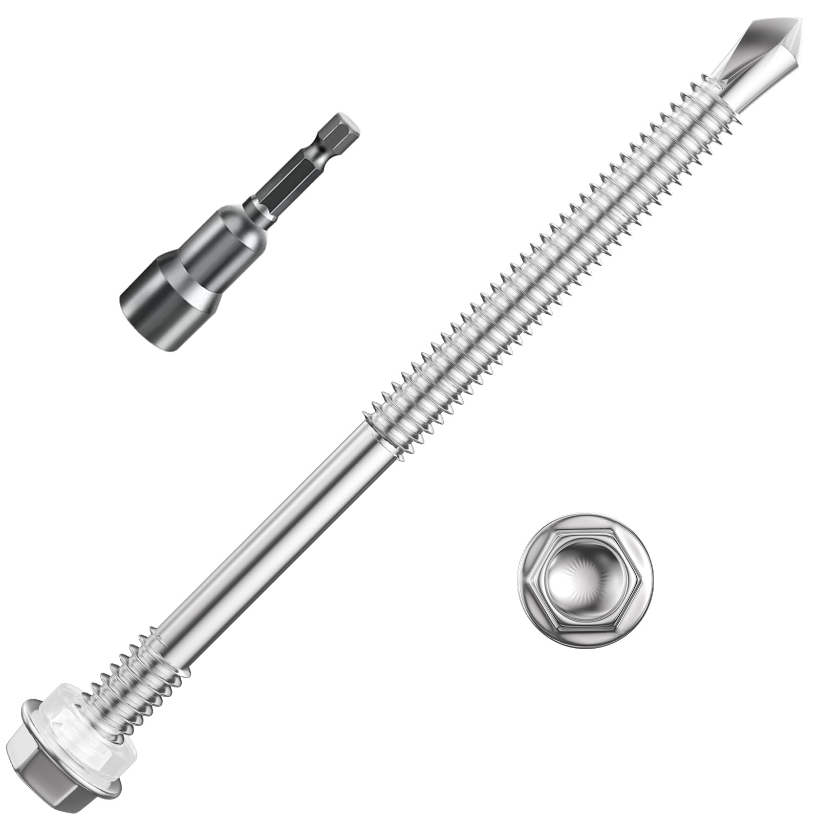Photo 1 of Wensilon (100Pcs) #12×4" Hex Washer Head Self Drilling Screws, 410 Stainless Steel Metal Sheet Screws, TEK Screws, Self Tapping Screws, Extensions Extra Long