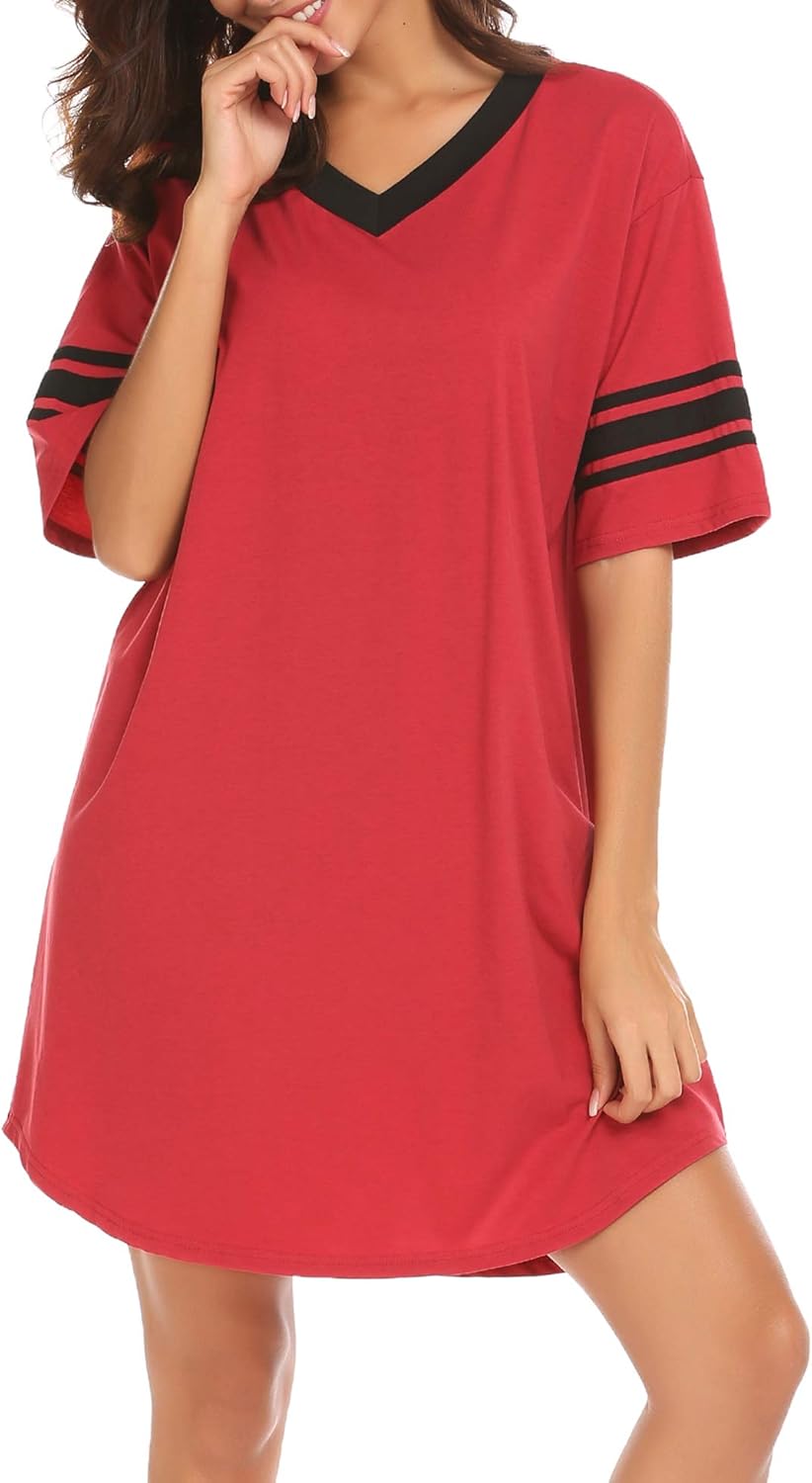 Ekouaer Women's Nightgown, Cotton Novelty Sleepshirts V Neck Short Sleeve Sleep Shirt Loose Comfy Pajama Sleepwear S-XXL at  Women’s Clothing store