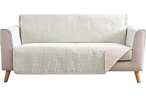 Pamhaven Stay in Place Ivory White Quilted Loveseat Couch Cover for 2 Cushion Couch, Water Repellent Love Seat Quilted Sofa Covers Washable, Pet Friendly Slipcovers (Loveseat 48", Ivory White)